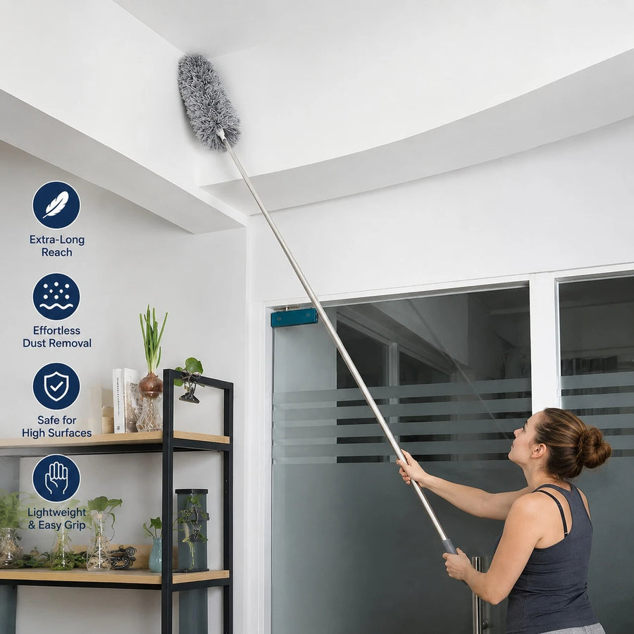 Extendable Microfiber Feather Duster Stainless Steel Dust Cleaner Telescopic Ceiling Fan Duster Reusable Washable Cleaning Brush