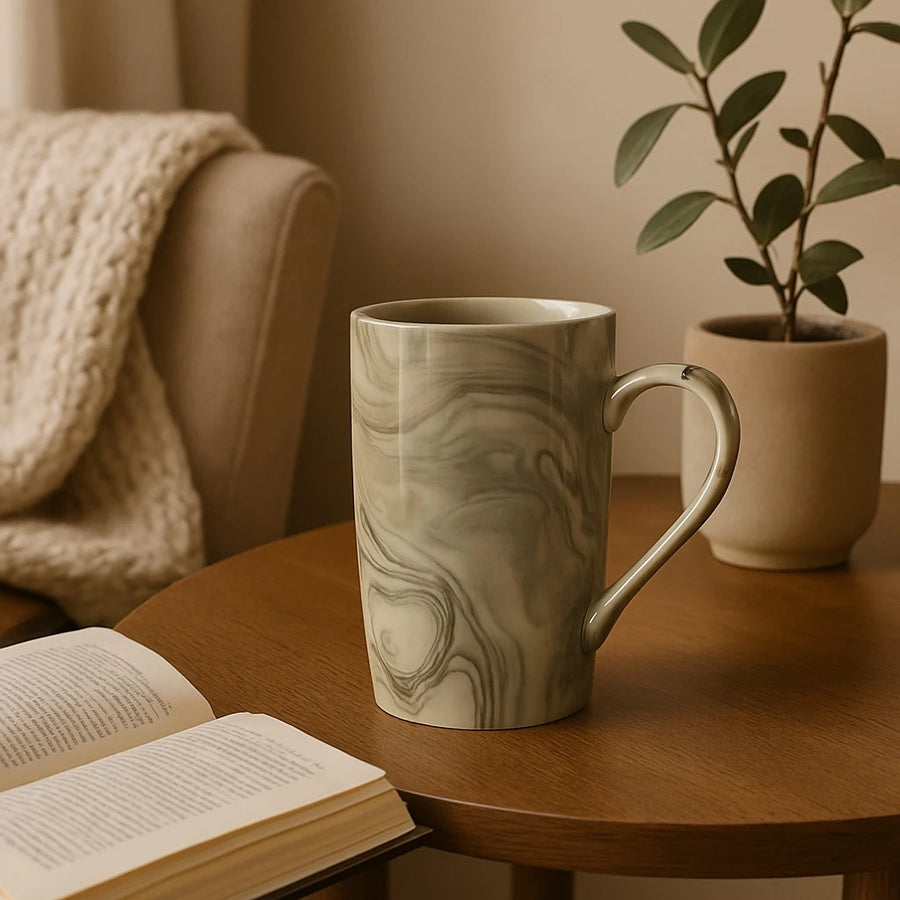 Tall Gray & White Marbled Ceramic Mug