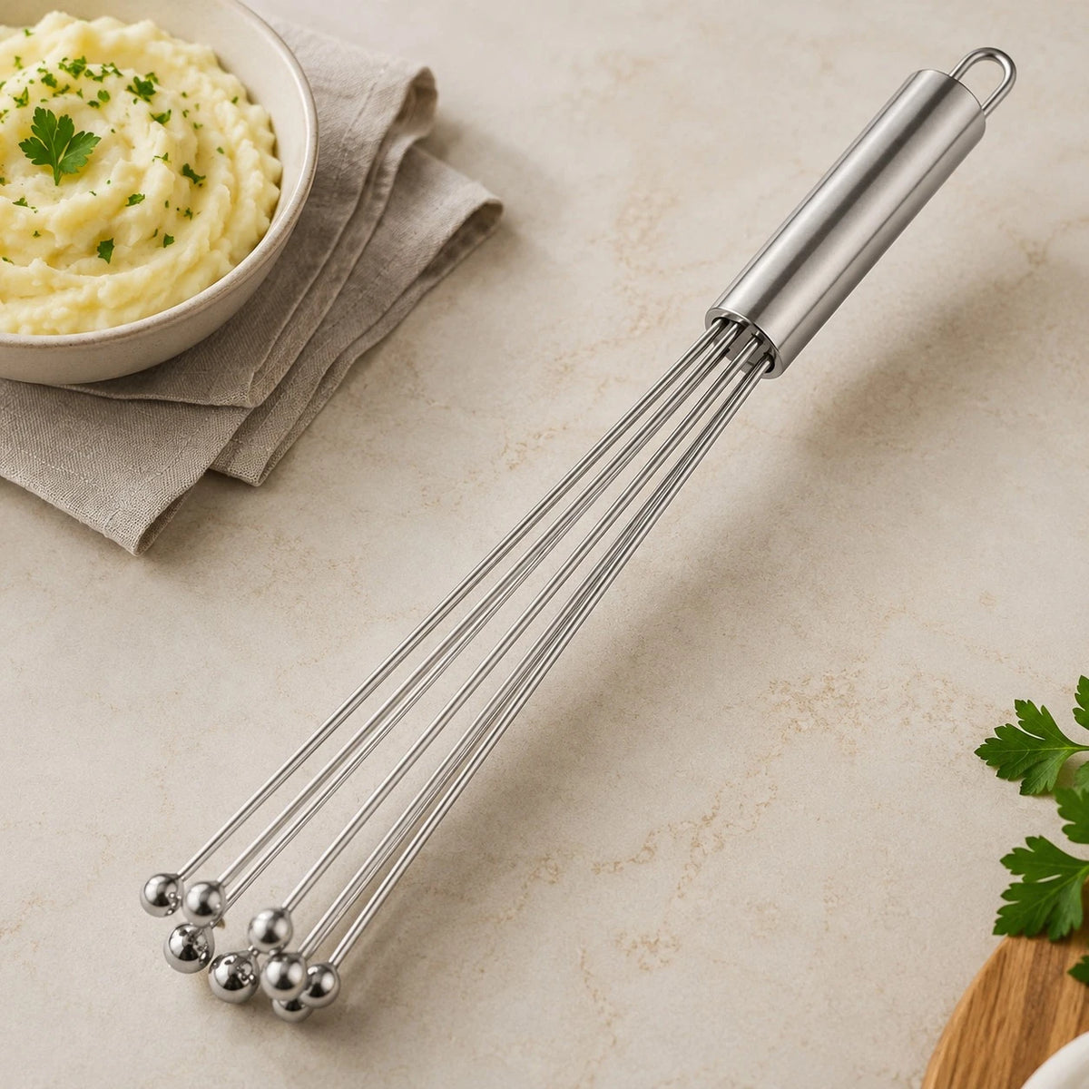 Adawat Stainless Steel Ball Tip Whisk Kitchen Mixing Tool Yogurt Sauce Egg Batter Mixer 30 cm