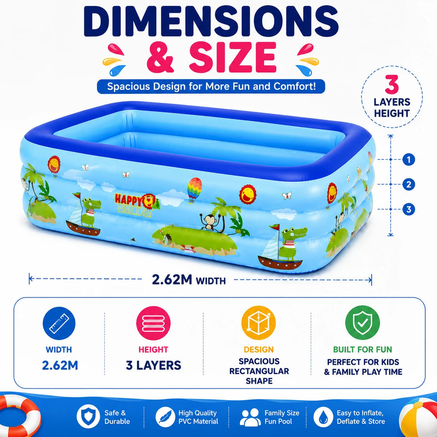 Family Fun Summer Pool Inflatable Rectangular Swimming Pool Kids Outdoor Garden Pool