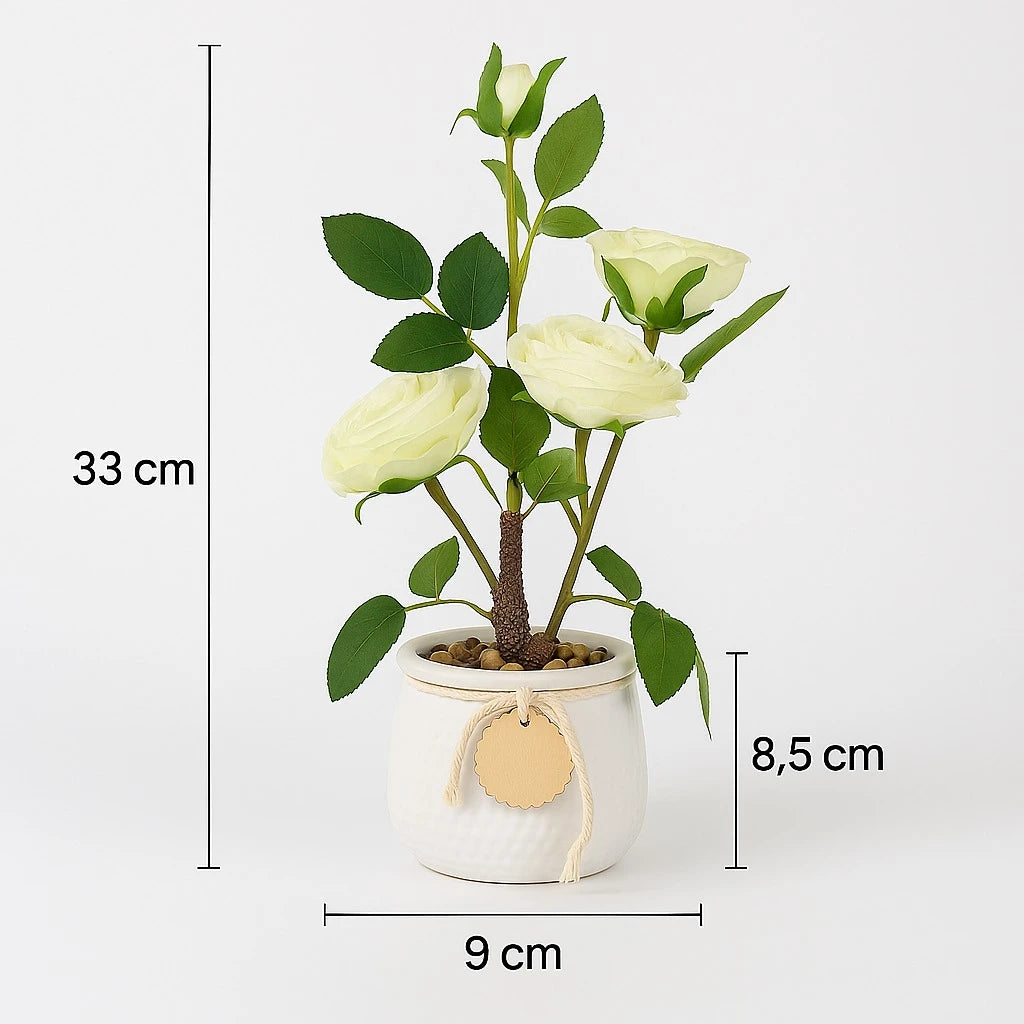 Artificial White Rose Plant in Decorative Pot-33cm
