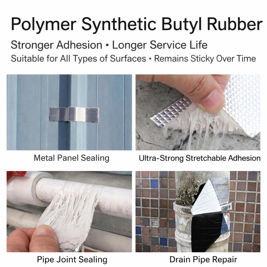 Butyl Waterproof Tape Aluminum Foil Heavy Duty Leak Repair Sealant Strong Adhesive Roof Pipe Gutter Water Tank Crack Sealing Tape 5 CM 5 Meter