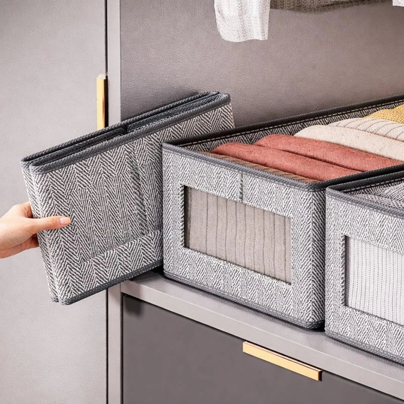 Large Foldable Fabric Storage Box with Clear Window – Closet Organizer, Wardrobe Storage Bin, Shelf & Drawer Organization Solution