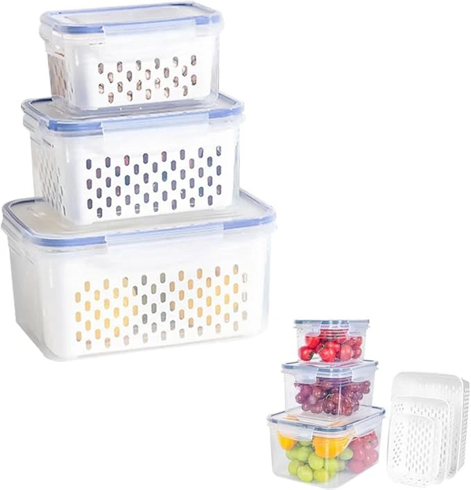 3 Pieces Airtight Fridge Containers Transparent Food Storage Set for Refrigerator Pantry Organization and Meal Prep