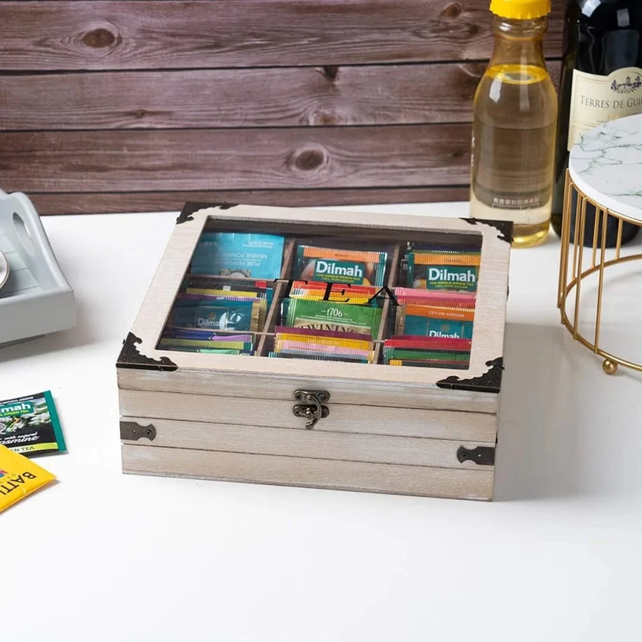 Wooden Tea Box Organizer