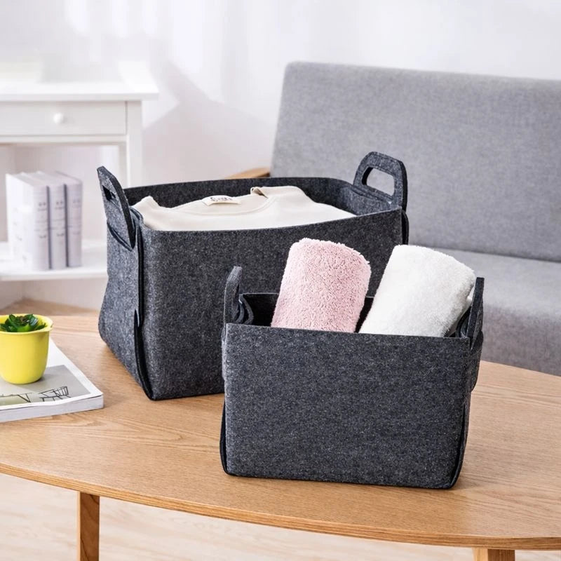 Almaamoun Felt Storage Basket Organizer Set Foldable Felt Storage Bins Soft Fabric Storage Boxes With Handles Home Closet Shelf Organizer 3 Pieces