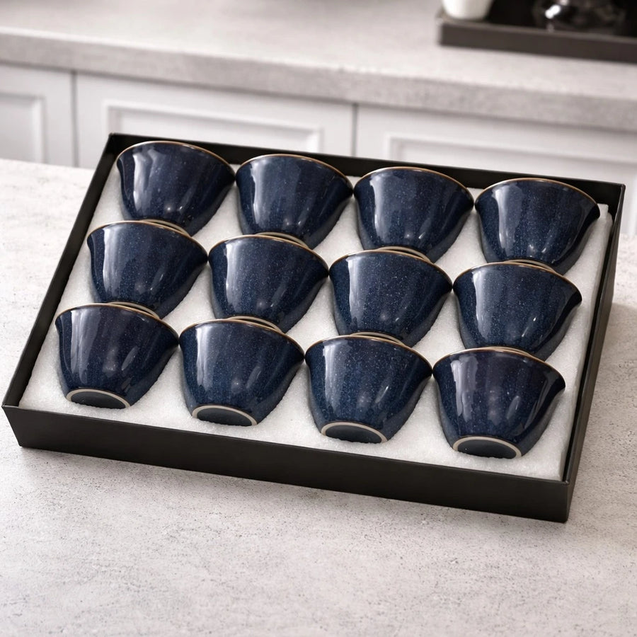 12 Pcs Speckled Navy Ceramic Coffee Espresso Cups Set