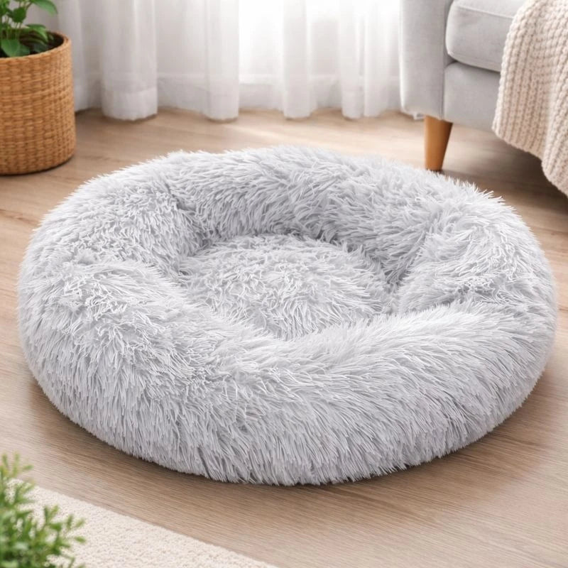 Round Plush Pet Bed Soft Donut Cat & Dog Bed  Calming Anti Anxiety Bed, Washable Plush Cushion for Kittens  Cats & Small Dogs - Image 11