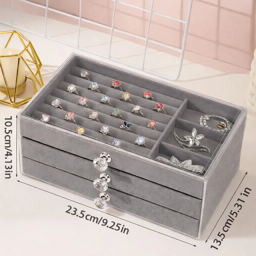 Jewelry Organizer Box Acrylic Storage Case 3 Drawer Makeup Jewelry Storage Display Box Clear Lid