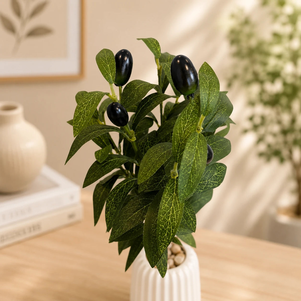Artificial Olive Plant Decorative Arrangement Vase Home Office Decor