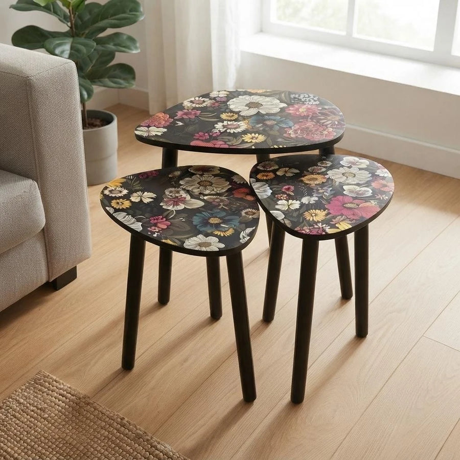 Floral Nesting Side Tables Set of 3 | Decorative Side Tables for Living Room Bedroom & Office