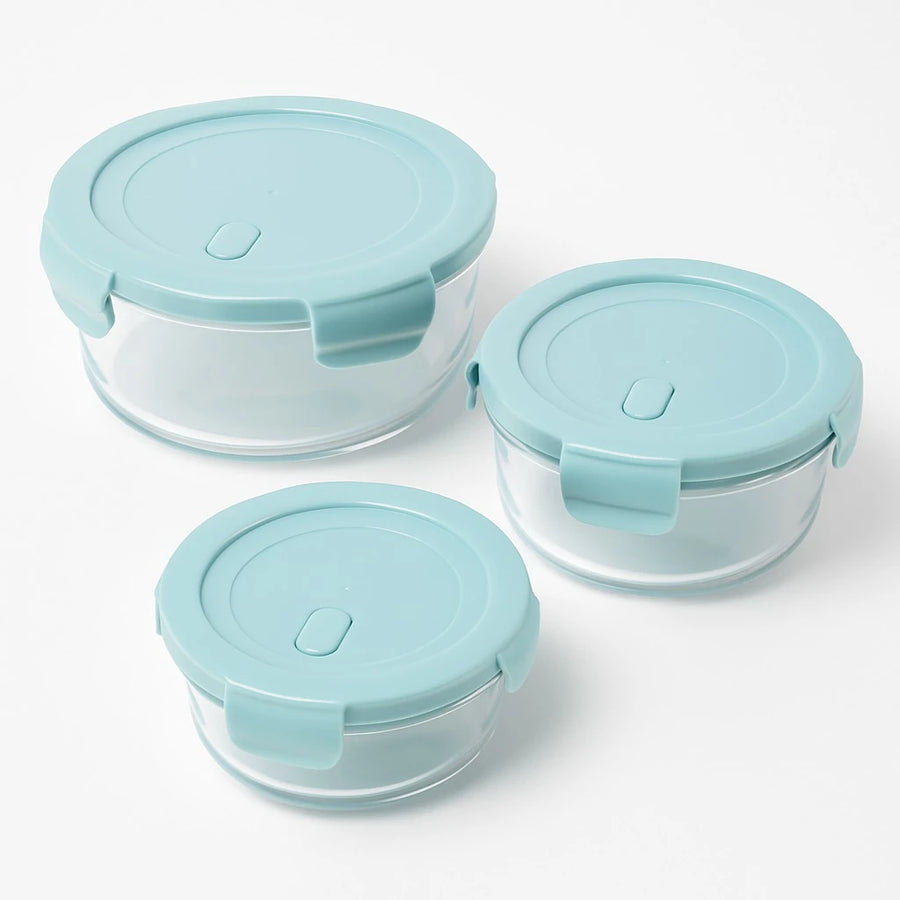 3 Piece Round Glass Container Set Reusable Food Storage Bowls for Leftovers Meal Prep and Daily Kitchen Storage