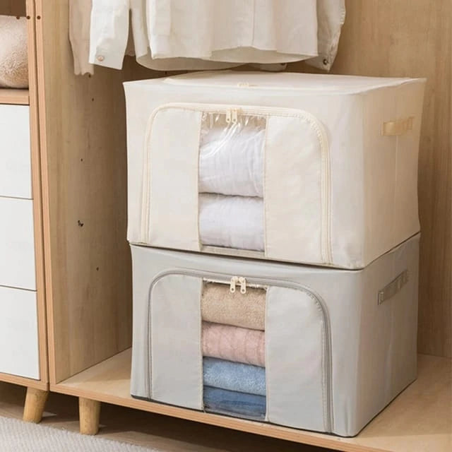 Foldable Oxford Cloth Storage Box Organizer Steel Frame Closet Blanket Clothes Storage Bag 66L Small Size